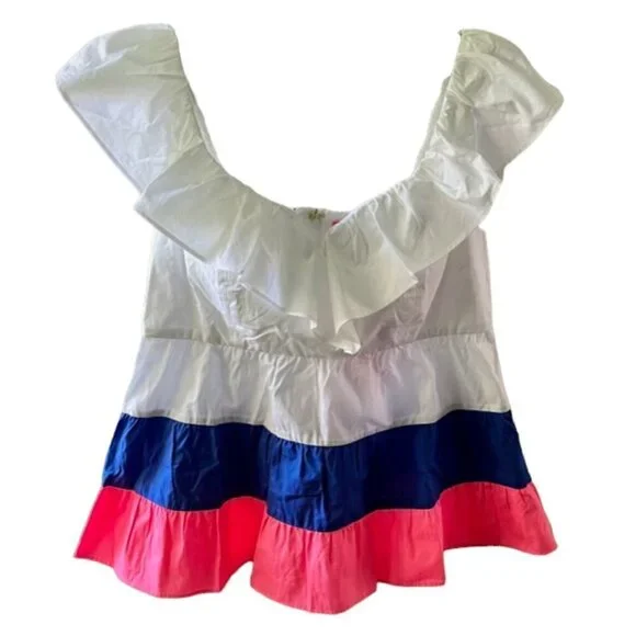 Lilly Pulitzer Emie Fit and Flare Babydoll Top Empire Waist Ruffle Neckline SZ 8 - Picture 2 of 13